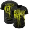 Custom Black Neon Yellow Dripping Splatter Paint Authentic Baseball Jersey
