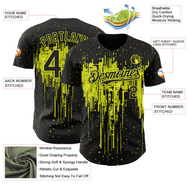 Custom Black Neon Yellow Dripping Splatter Paint Authentic Baseball Jersey