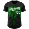 Custom Black White-Grass Green Dripping Splatter Paint Authentic Baseball Jersey