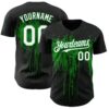 Custom Black White-Grass Green Dripping Splatter Paint Authentic Baseball Jersey