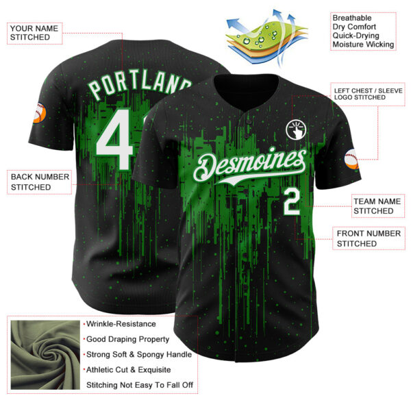 Custom Black White-Grass Green Dripping Splatter Paint Authentic Baseball Jersey