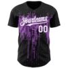 Custom Black White-Medium Purple Dripping Splatter Paint Authentic Baseball Jersey