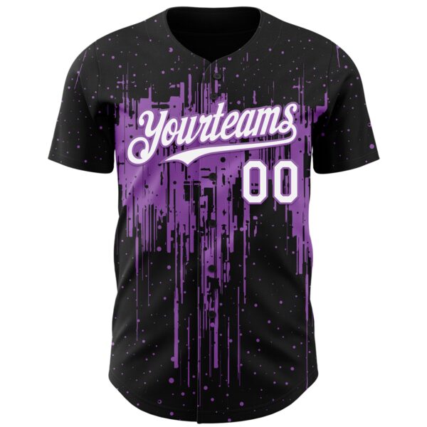 Custom Black White-Medium Purple Dripping Splatter Paint Authentic Baseball Jersey