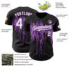 Custom Black White-Medium Purple Dripping Splatter Paint Authentic Baseball Jersey