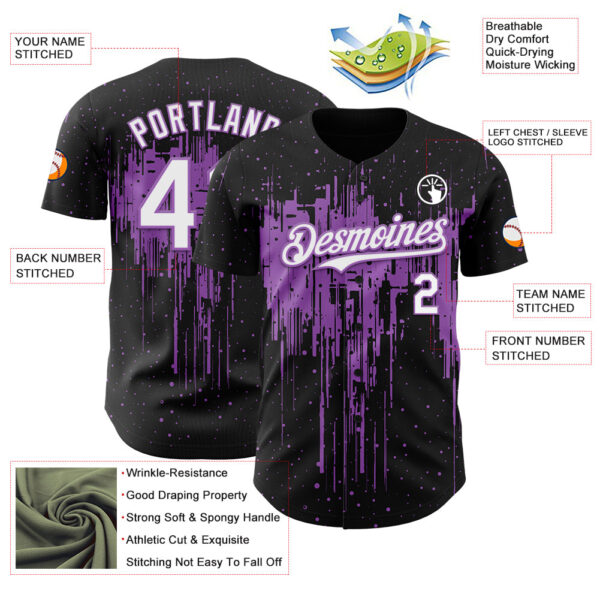 Custom Black White-Medium Purple Dripping Splatter Paint Authentic Baseball Jersey