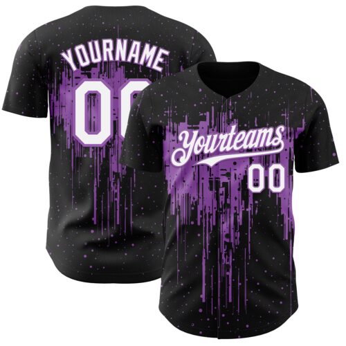 Custom Black White-Medium Purple Dripping Splatter Paint Authentic Baseball Jersey