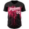 Custom Black White-Neon Pink Dripping Splatter Paint Authentic Baseball Jersey