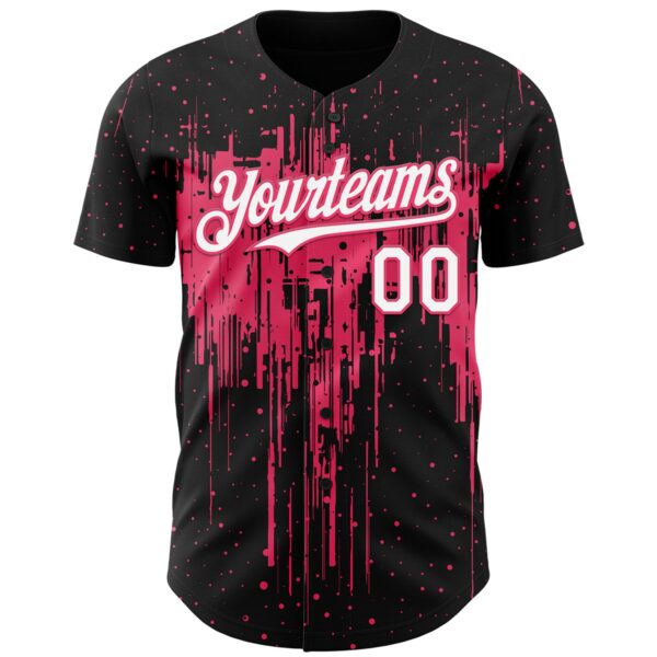 Custom Black White-Neon Pink Dripping Splatter Paint Authentic Baseball Jersey