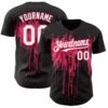 Custom Black White-Neon Pink Dripping Splatter Paint Authentic Baseball Jersey
