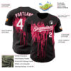 Custom Black White-Neon Pink Dripping Splatter Paint Authentic Baseball Jersey