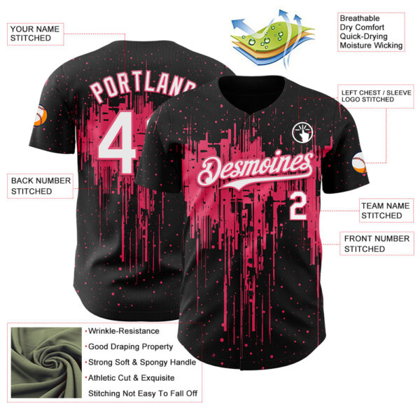 Custom Black White-Neon Pink Dripping Splatter Paint Authentic Baseball Jersey