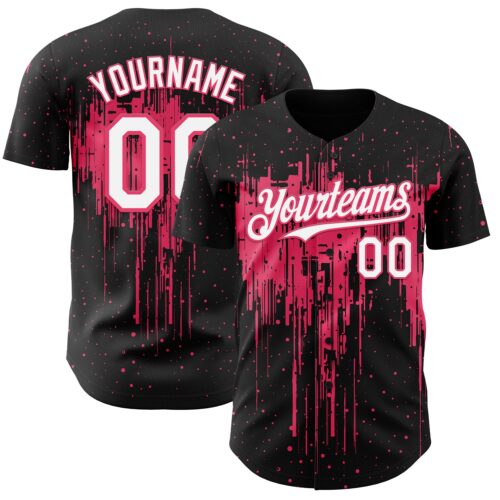 Custom Black White-Neon Pink Dripping Splatter Paint Authentic Baseball Jersey