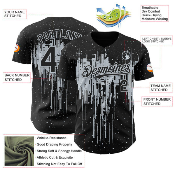 Custom Black Silver Dripping Splatter Paint Authentic Baseball Jersey