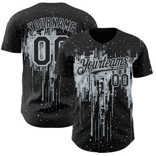 Custom Black Silver Dripping Splatter Paint Authentic Baseball Jersey