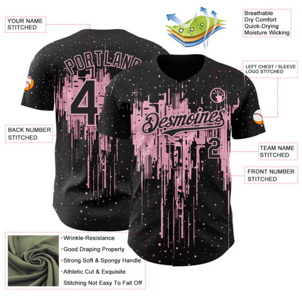 Custom Black Light Pink Dripping Splatter Paint Authentic Baseball Jersey
