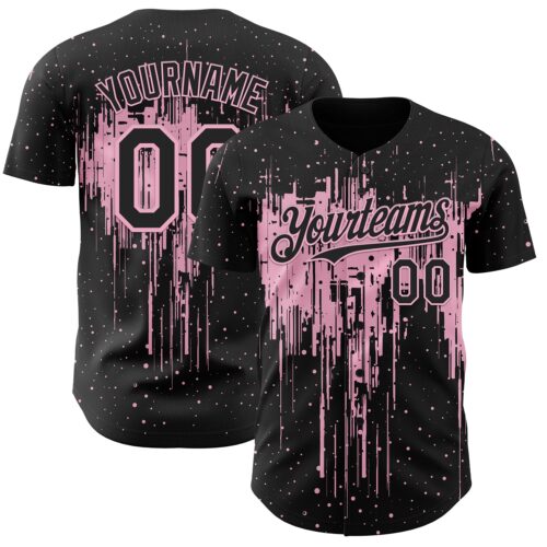 3DPattern12759 Custom Black Light Pink Dripping Splatter Paint Authentic Baseball Jersey