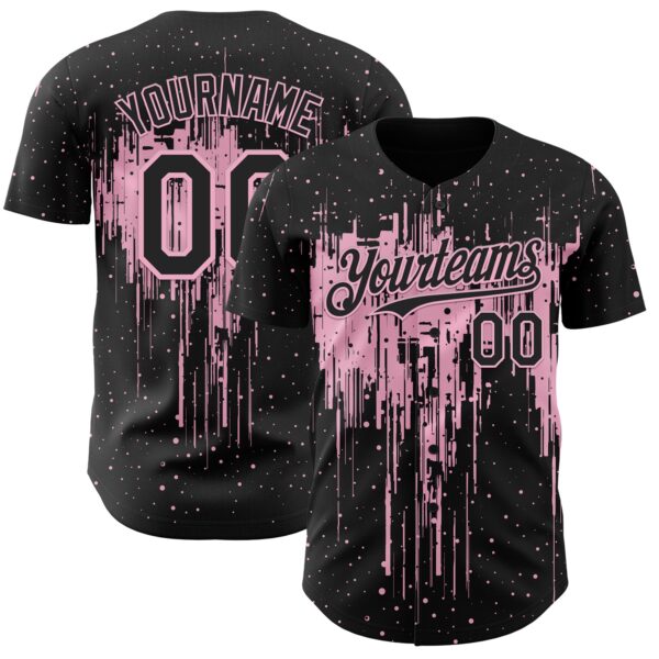 Custom Black Light Pink Dripping Splatter Paint Authentic Baseball Jersey