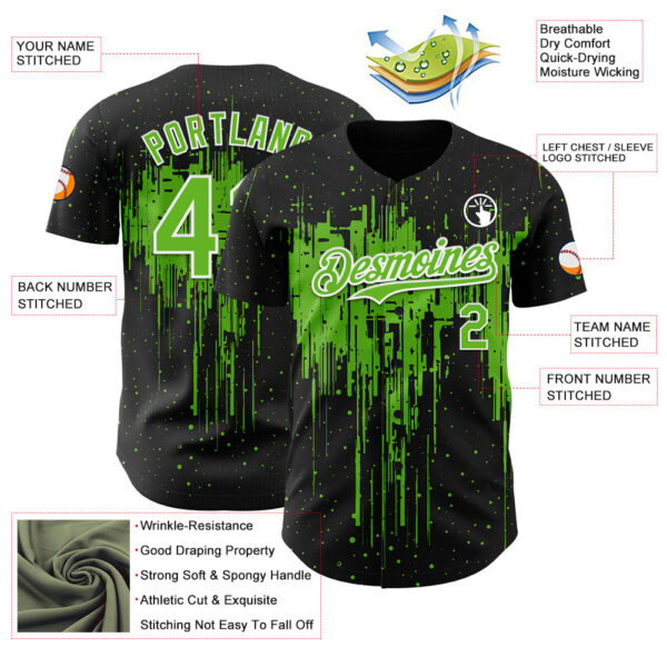 Custom Black Aurora Green-White Dripping Splatter Paint Authentic Baseball Jersey