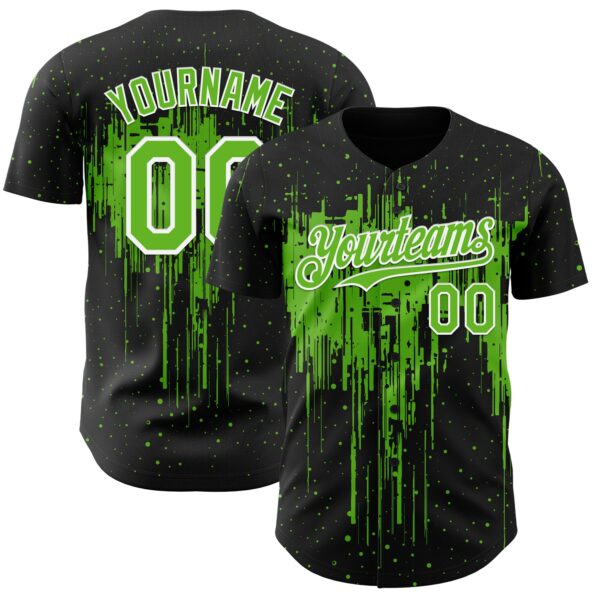Custom Black Aurora Green-White Dripping Splatter Paint Authentic Baseball Jersey