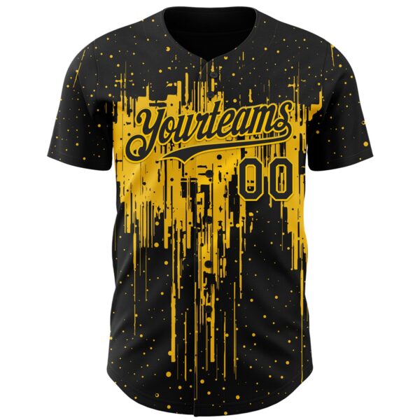 Custom Black Yellow Dripping Splatter Paint Authentic Baseball Jersey