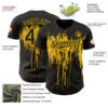 Custom Black Yellow Dripping Splatter Paint Authentic Baseball Jersey