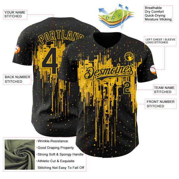 Custom Black Yellow Dripping Splatter Paint Authentic Baseball Jersey