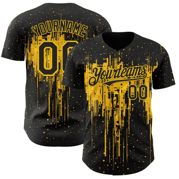 Custom Black Yellow Dripping Splatter Paint Authentic Baseball Jersey
