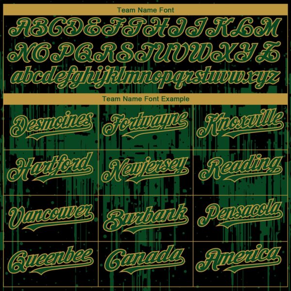 Custom Black Green-Old Gold Dripping Splatter Paint Authentic Baseball Jersey