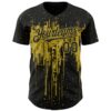 Custom Black Old Gold Dripping Splatter Paint Authentic Baseball Jersey