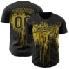 Custom Black Old Gold Dripping Splatter Paint Authentic Baseball Jersey