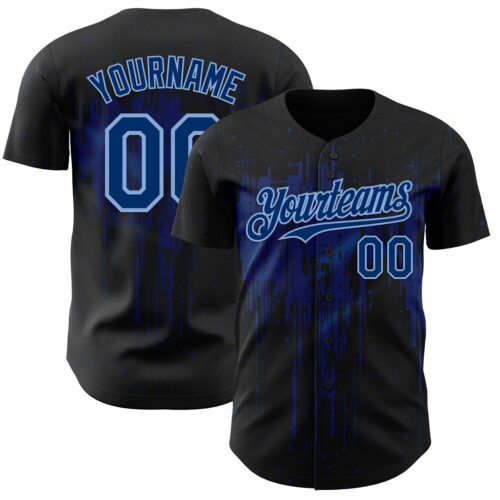 3DPattern12764 Custom Black US Navy Blue-Light Blue Dripping Splatter Paint Authentic Baseball Jersey