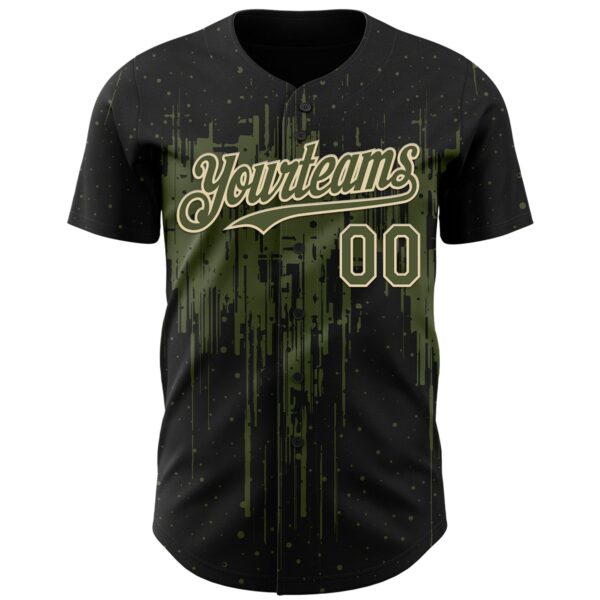 Custom Black Olive-Cream Dripping Splatter Paint Authentic Baseball Jersey