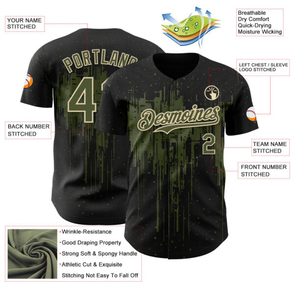 Custom Black Olive-Cream Dripping Splatter Paint Authentic Baseball Jersey