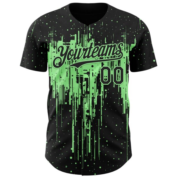 Custom Black Pea Green Dripping Splatter Paint Authentic Baseball Jersey
