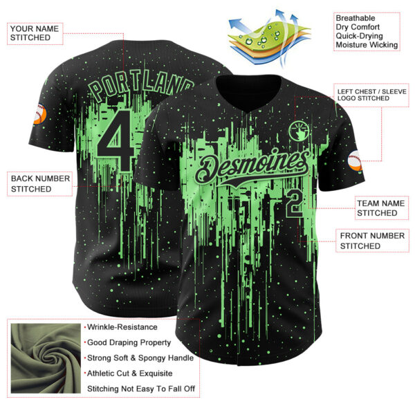 Custom Black Pea Green Dripping Splatter Paint Authentic Baseball Jersey