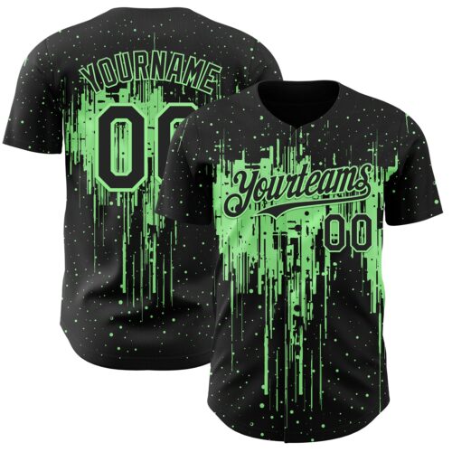 3DPattern12766 Custom Black Pea Green Dripping Splatter Paint Authentic Baseball Jersey