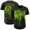 Custom Black Neon Green Dripping Splatter Paint Authentic Baseball Jersey