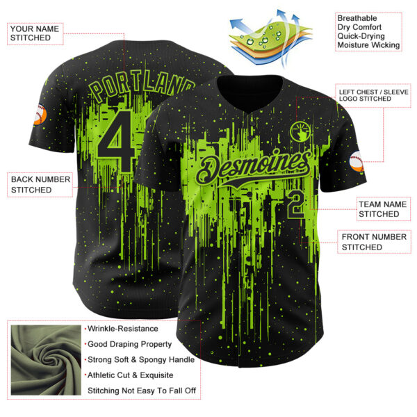 Custom Black Neon Green Dripping Splatter Paint Authentic Baseball Jersey