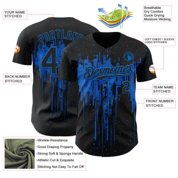 Custom Black Blue Dripping Splatter Paint Authentic Baseball Jersey
