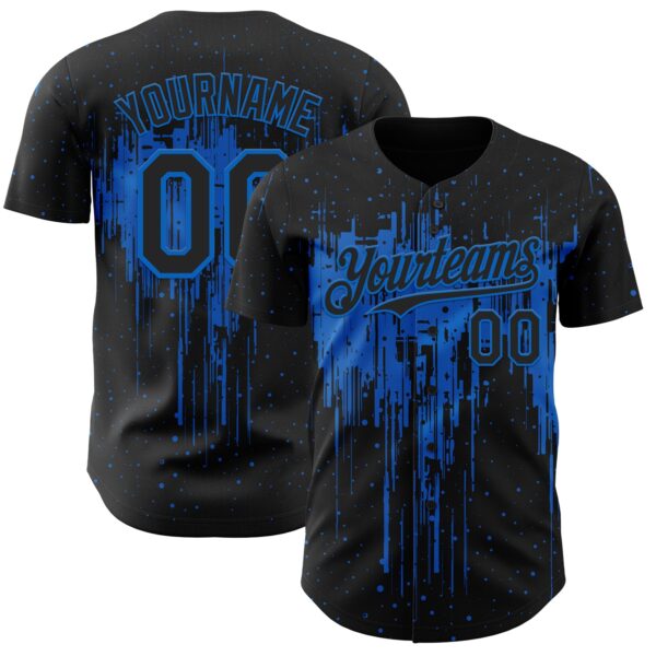 Custom Black Blue Dripping Splatter Paint Authentic Baseball Jersey