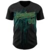 Custom Black Midnight Green-Old Gold Dripping Splatter Paint Authentic Baseball Jersey