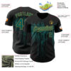 Custom Black Midnight Green-Old Gold Dripping Splatter Paint Authentic Baseball Jersey