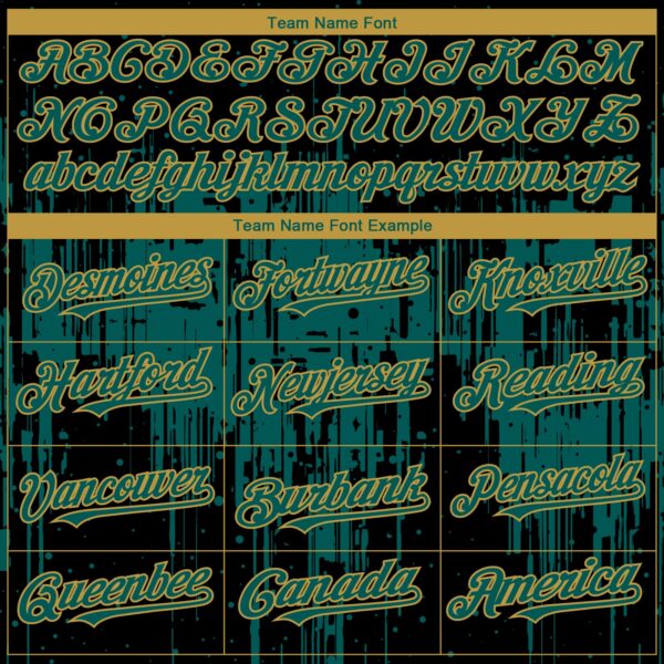 Custom Black Midnight Green-Old Gold Dripping Splatter Paint Authentic Baseball Jersey