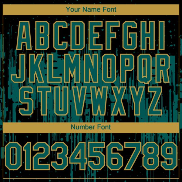 Custom Black Midnight Green-Old Gold Dripping Splatter Paint Authentic Baseball Jersey