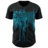 Custom Black Teal Dripping Splatter Paint Authentic Baseball Jersey