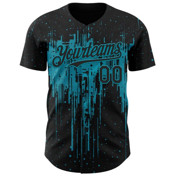 Custom Black Teal Dripping Splatter Paint Authentic Baseball Jersey