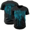 Custom Black Teal Dripping Splatter Paint Authentic Baseball Jersey