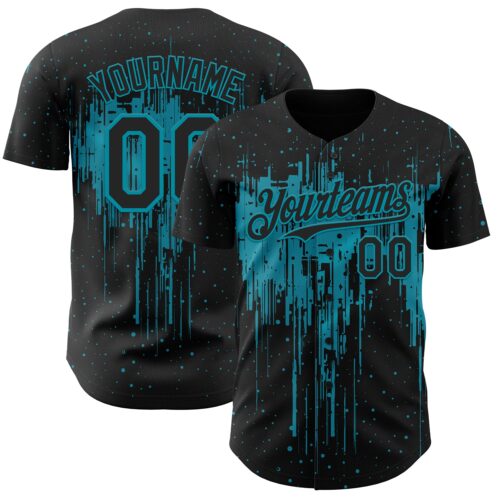 3DPattern12771 Custom Black Teal Dripping Splatter Paint Authentic Baseball Jersey