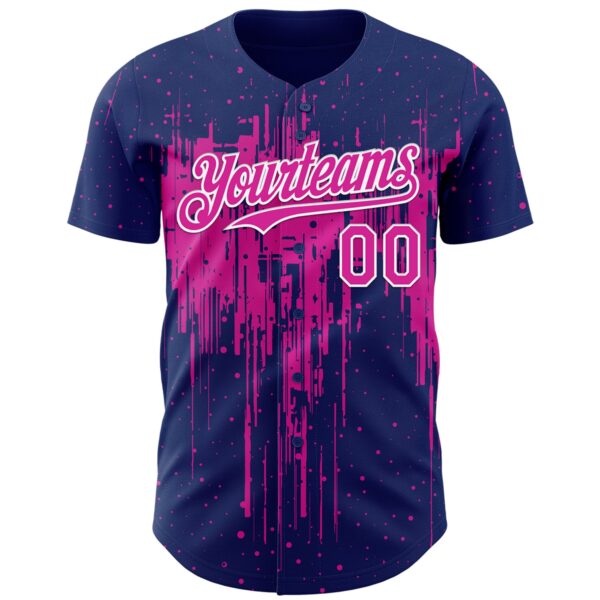Custom Royal Deep Pink-White Dripping Splatter Paint Authentic Baseball Jersey