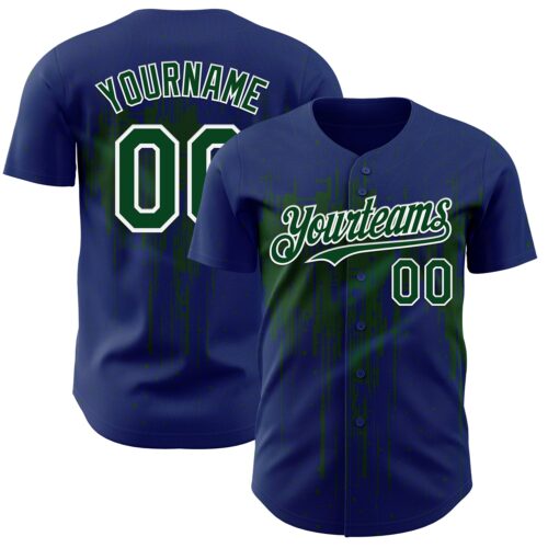 3DPattern12773 Custom Royal Green-White Dripping Splatter Paint Authentic Baseball Jersey